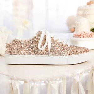 🆕J. Crew Gold Sneakers with Glittery Upper and Casual Lace-Up Design